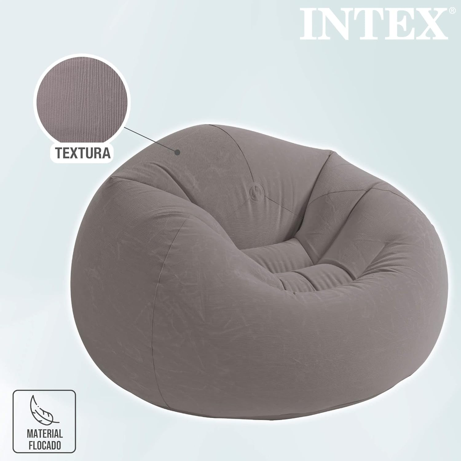 Intex 68579EP Beanless Bag Inflatable Lounge Chair: Corduroy Textured Flocking &ndash; Durable Vinyl &ndash; Folds Compactly &ndash; 220Lb Weight Capacity &ndash; 45" X 45" X 28" image number 1