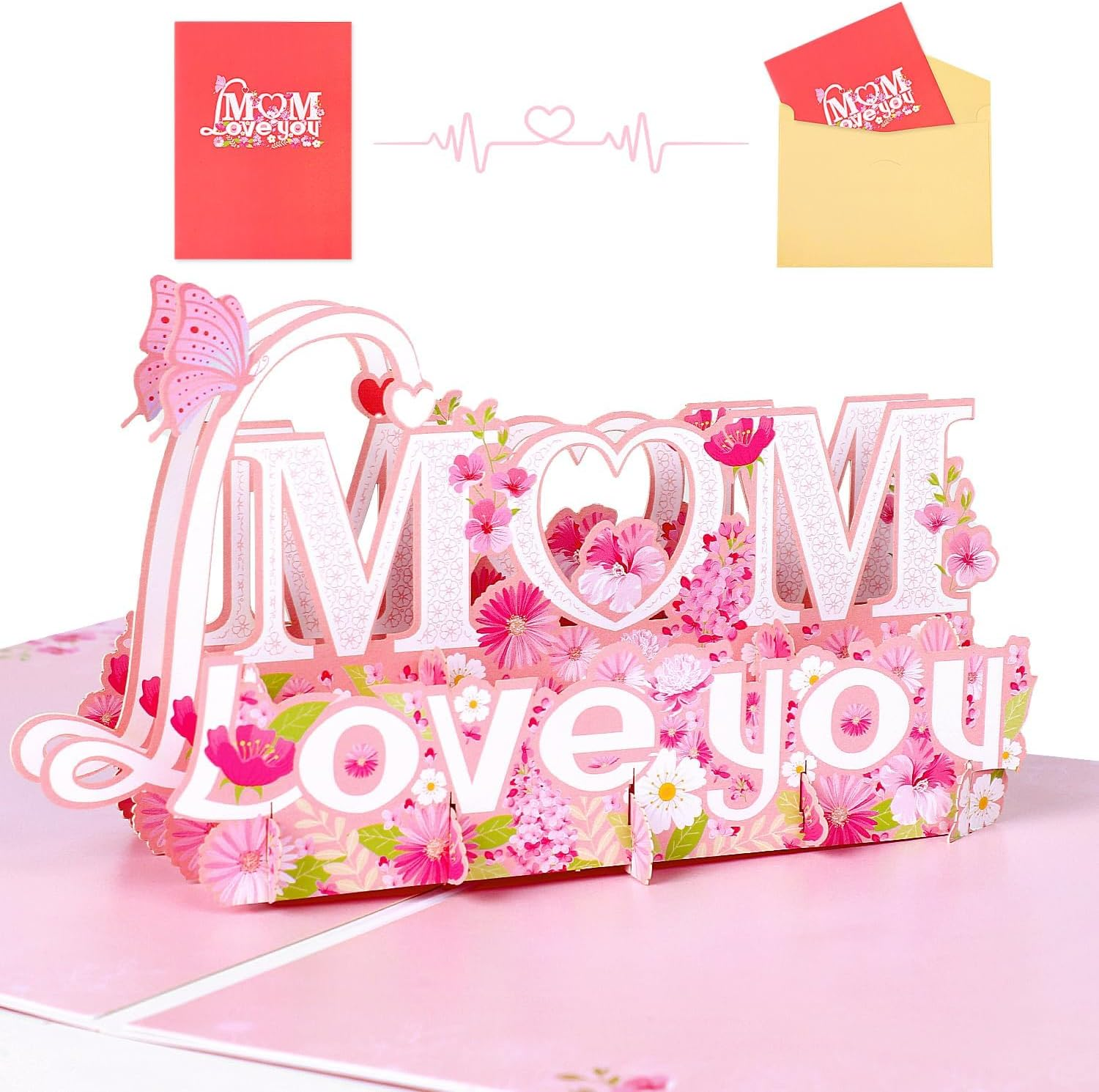 Mothers Day Card Pop up Mother'S Day Cards Happy Mother'S Day 3D Pop-Up Mothers Day Handmade Greeting Card with Envelope Message Card for Best Mom Craft Love Cards (MOM Love You) - Mom Love You image number 2