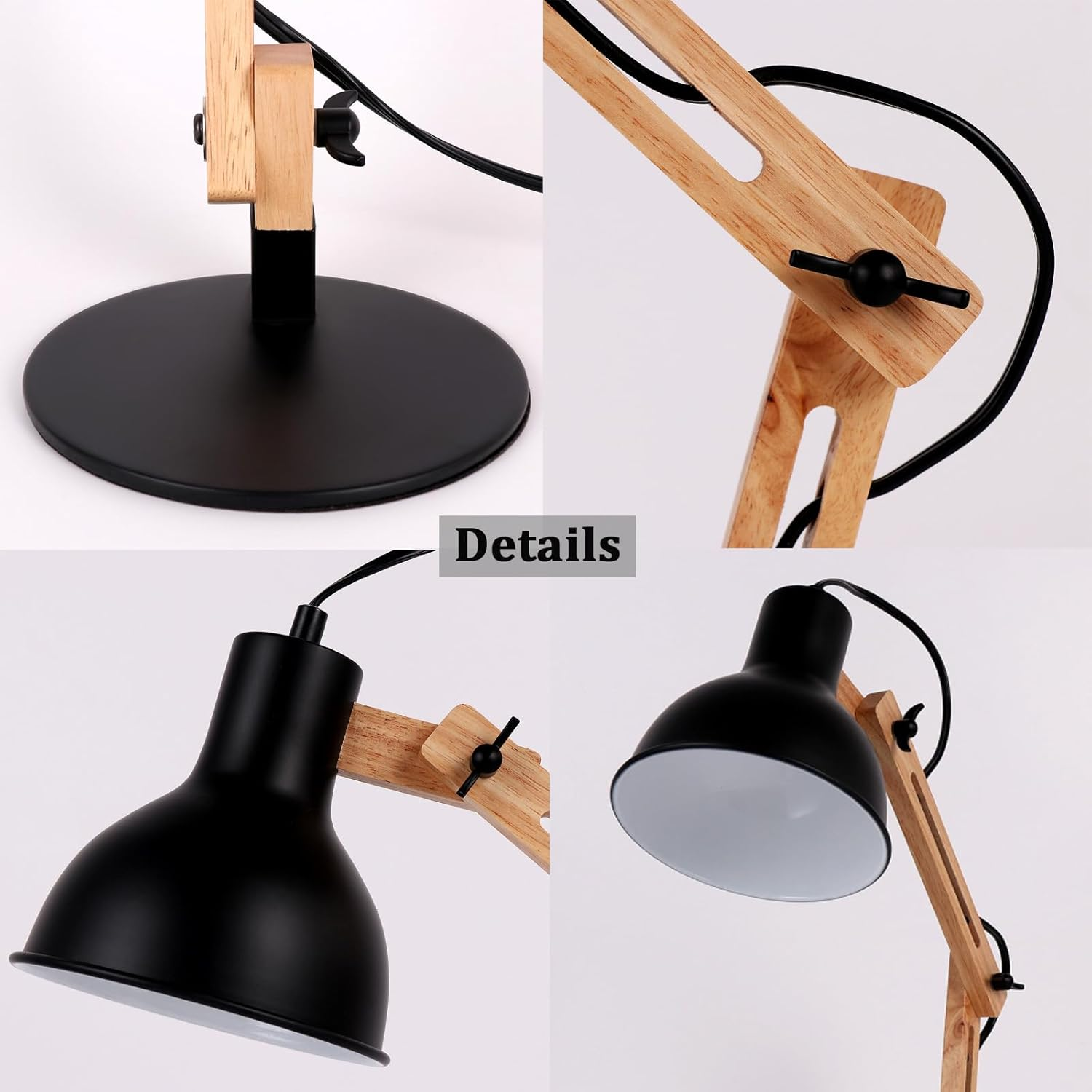 FIRVRE Desk Lamp Flexibly Adjustable Architect Wooden Desk Lamp Swing Arm Goose Necktable Table Lamp Portable Reading Light for Bedroom Study Home Office image number 4