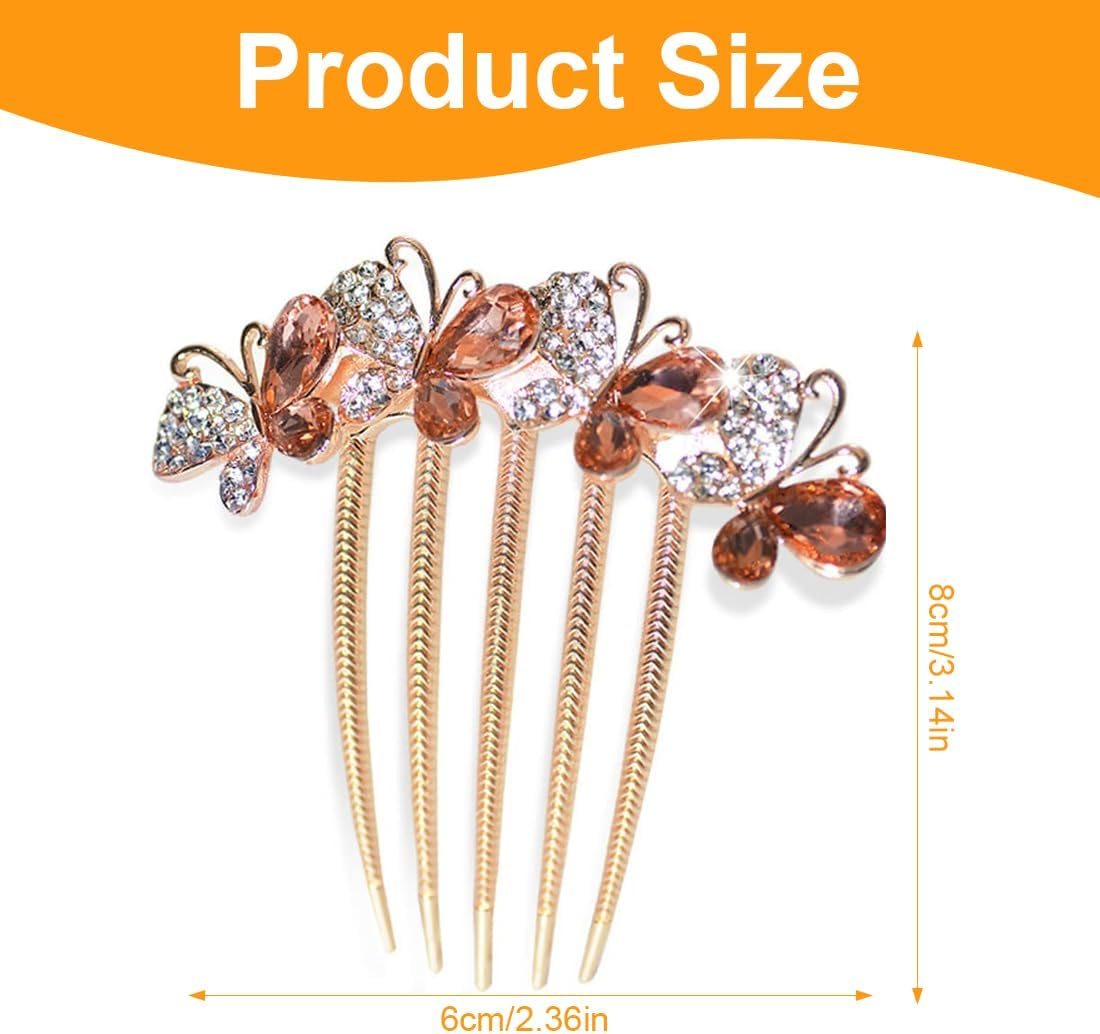 LQI Set of 3 Flower Rhinestone Hair Comb Accessories Wedding Crystal Opal Hair Side Comb Long Tooth Hair Clip Butterfly Hair Accessories image number 3