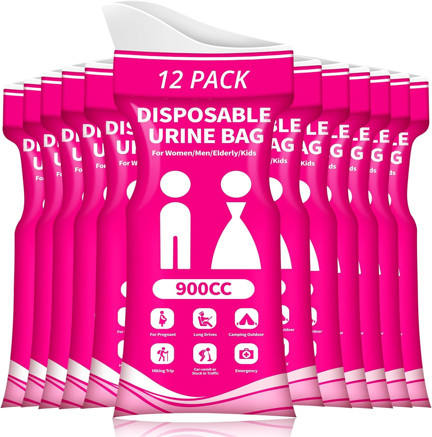 Disposable Urine Bag for Travel - 900ML Portable Pee Bags for Women Men 12 PCS/24PCS Emergency Vomit Bags Unisex Urinal Toilet Bag for Car Camping, Road Trip,Traffic Jams, Pregnant, Kids, Patient