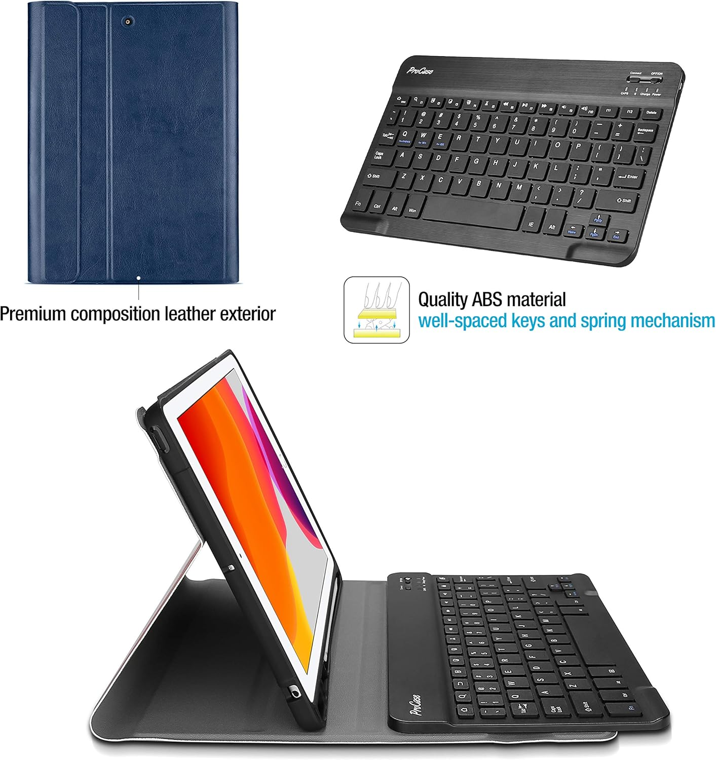 Procase Keyboard Case for Ipad 10.2 9Th Gen 2021/ 8Th Gen 2020/ 7Th Gen 2019/ Ipad Air 10.5" 2019 / Ipad Pro 10.5 2017, Wireless Magnetically Detachable Keyboard Case, Auto Sleep/Wake -Navy image number 5