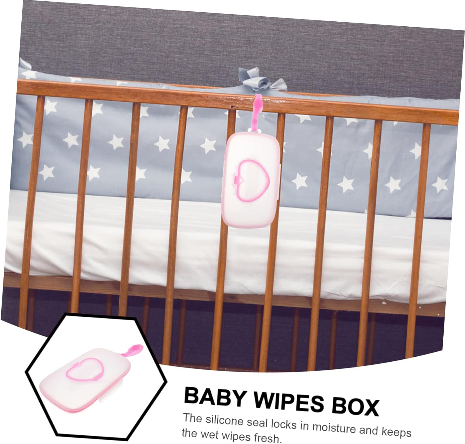 Portable Baby Wet Tissue Box Hanging Case Lid, White and Pink Wet Wipes Holder for Outdoor Travel, Infant Hand and Mouth Wipes Storage