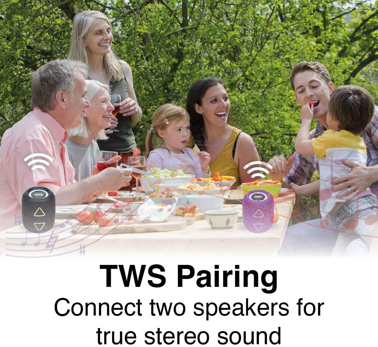 Laser Mini Portable Fabric Bluetooth Speaker, AUX, USB, Microsd, TWS, LED Light Display, Type-C Charging, 1200Mah Battery, up to 2 Hours Playtime, Compact and Lightweight - Black image number 5