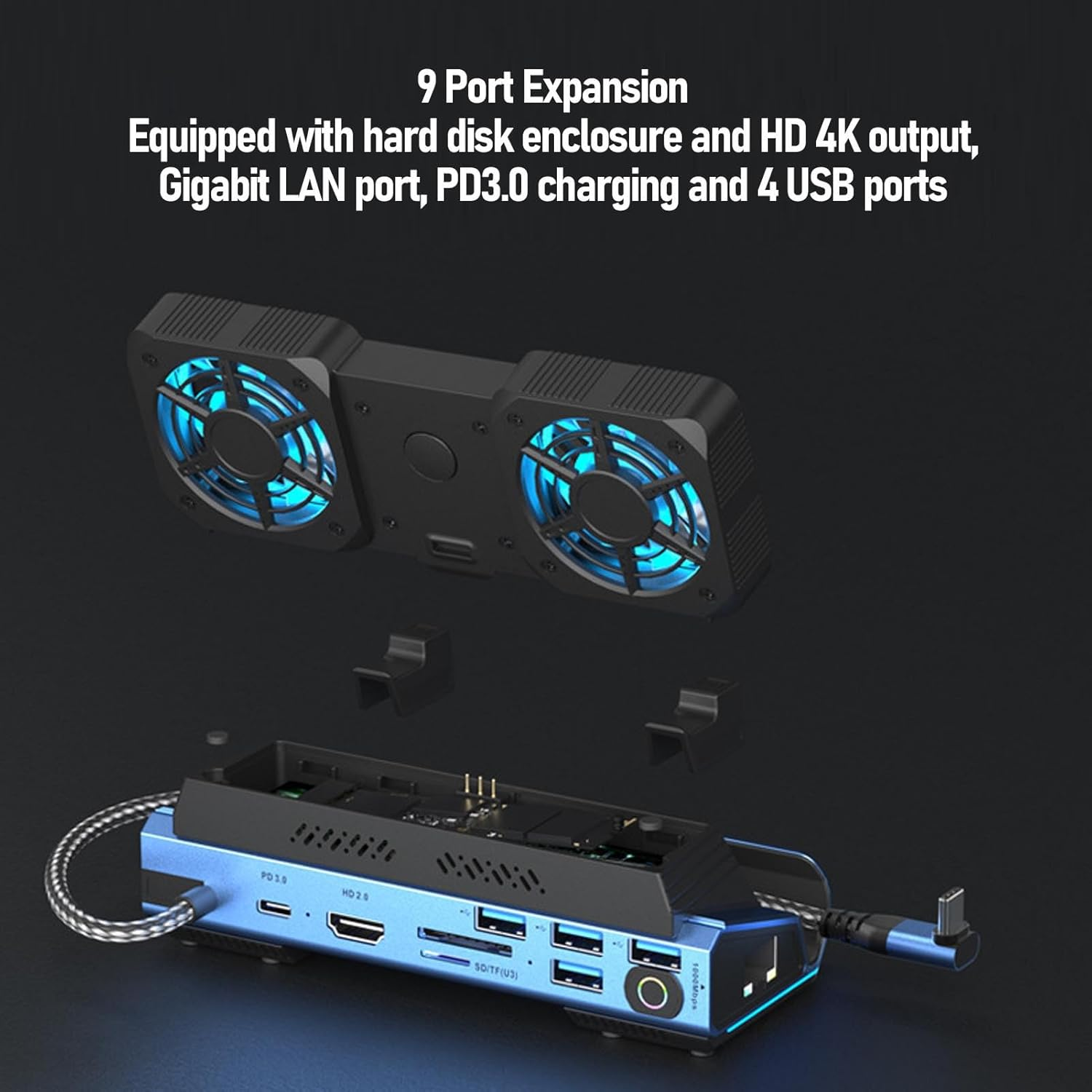 10 in 1 Docking Station for Legion Go for Claw, 4K 60Hz HDMI Dock Conversion Adapter RGB Detachable Dual Cooling Fan USB 3.0 Gigabit Ethernet PD100W USB C Charging Port M.2 image number 6