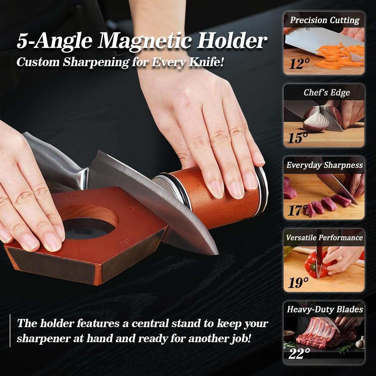 Blissify Rolling Knife Sharpener 5 Angles with 3 Grit Discs, Blunt Knife Sharpening Tool Kit Provide 12, 15, 17, 19, 22 Degree Sharpening for All Kitchen Knives image number 6