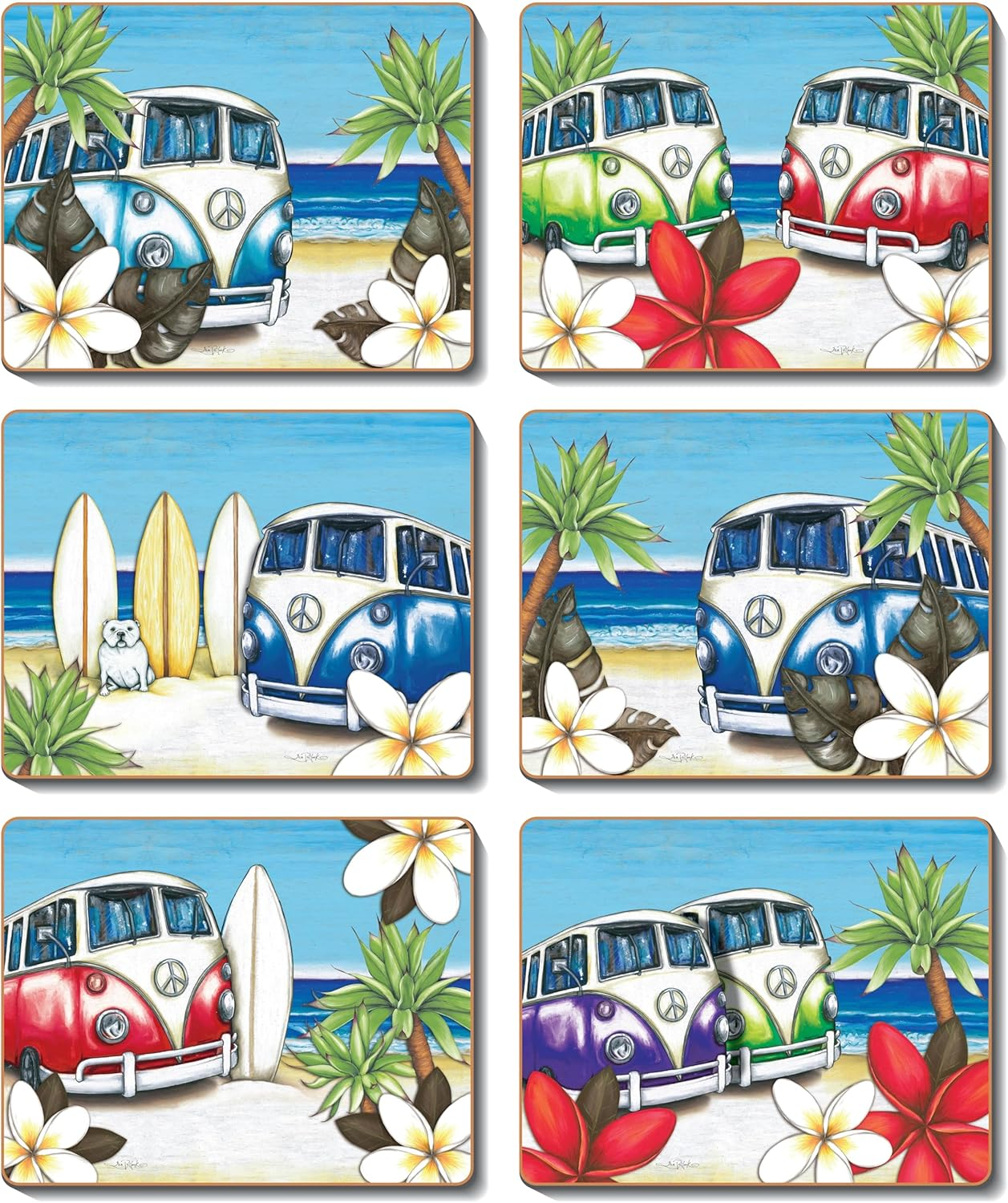 Cinnamon Beach Kombi Placemats 6-Pieces Set, 34 X 26.5 Cm