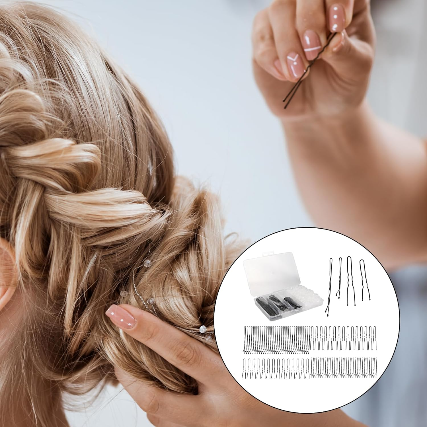 Bliceon Pack of 700 Small Bobby Pins Set, U-Shaped Hair Clips, Transparent Hair Elastic, Small Bobby Pins for Women and Girls with Storage Box (Black) image number 2