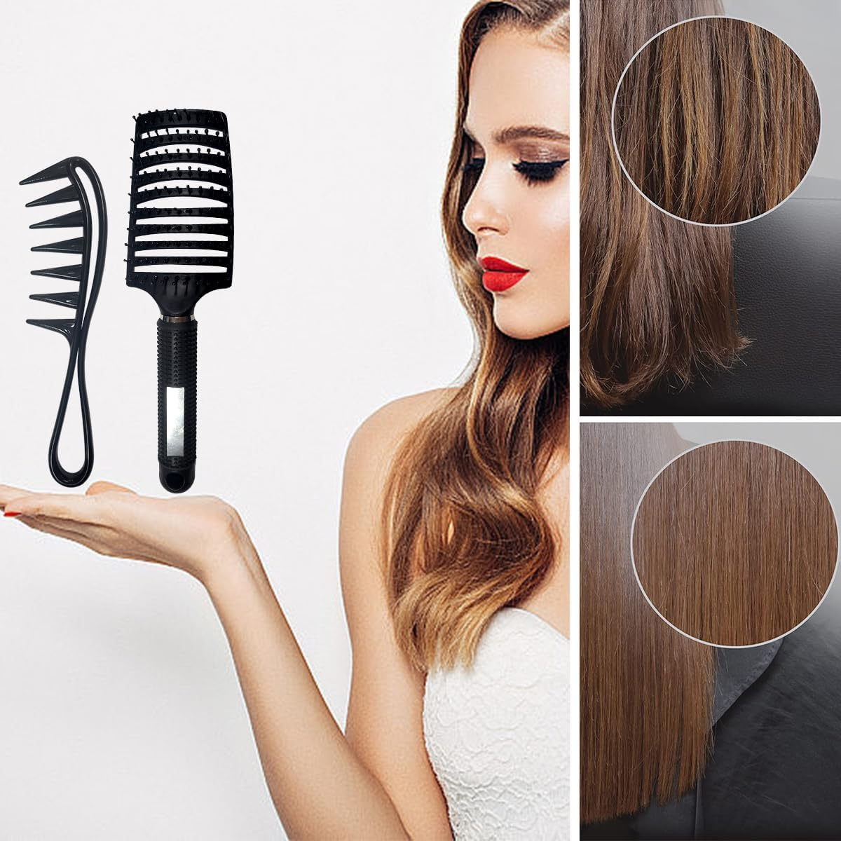 Ruayia Tooth Combs + Shark Tooth Comb Women, Wide Tooth Comb Kit for Men, Hair Styling Salon, Highlight Comb, Wide Tooth Comb, Curling Brush, Curling Comb, Coarse Teeth Comb - Black image number 3