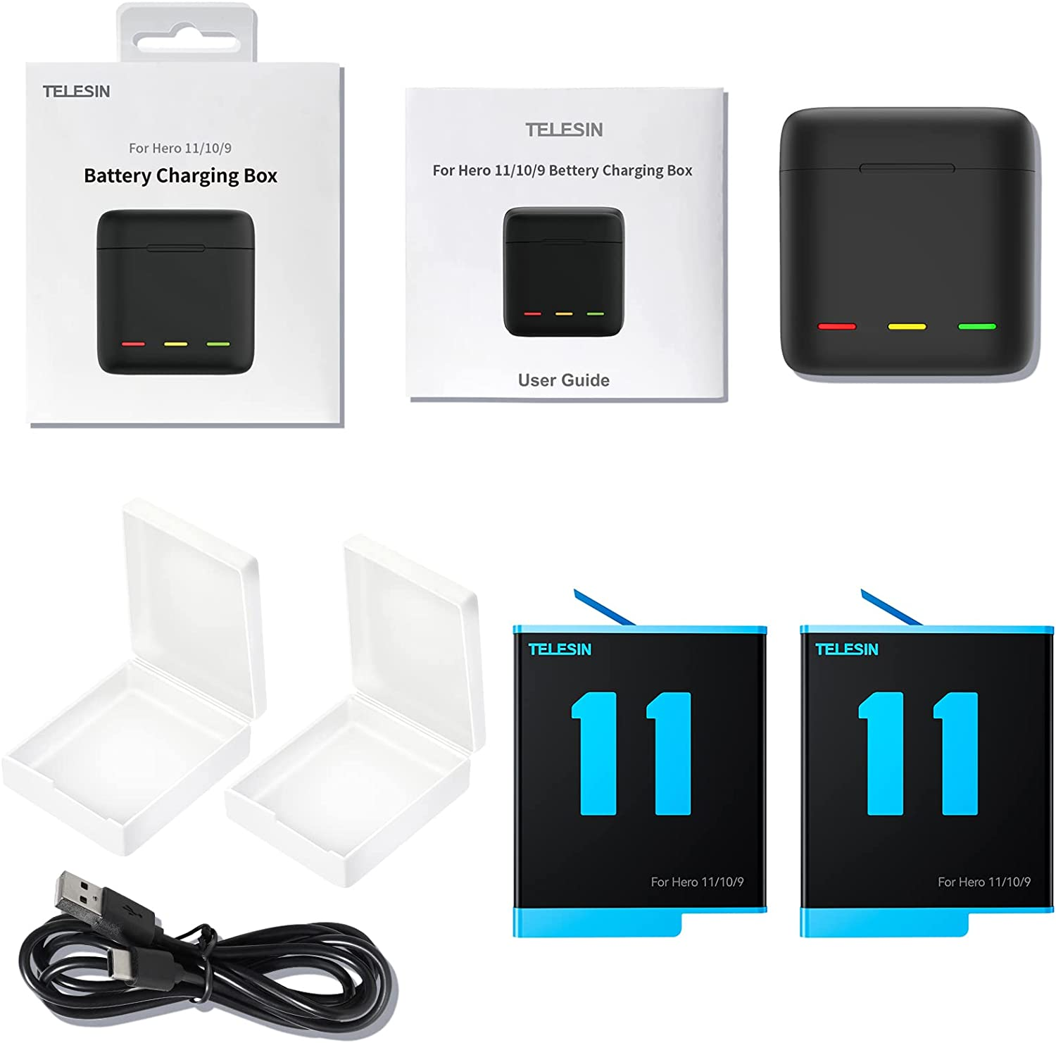 TELESIN 2-Pack Batteries for Go Pro Hero 12 11 10 9 Black and 3-Channel USB Quick Charger for Go Pro, Compatible with Go Pro Hero 11 12 Hero 10 Hero 9 Original Battery and Charger Camera Accessories image number 4