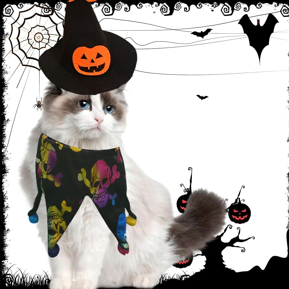 Pet Costumes Cat Cosplay 2 Pieces, Adjustable Halloween Cat Costume Cosplay Decoration Pet Cosplay Costumes for Small Cats Funny Holiday Clothing for Black Halloween Night Bloody Party image number 3