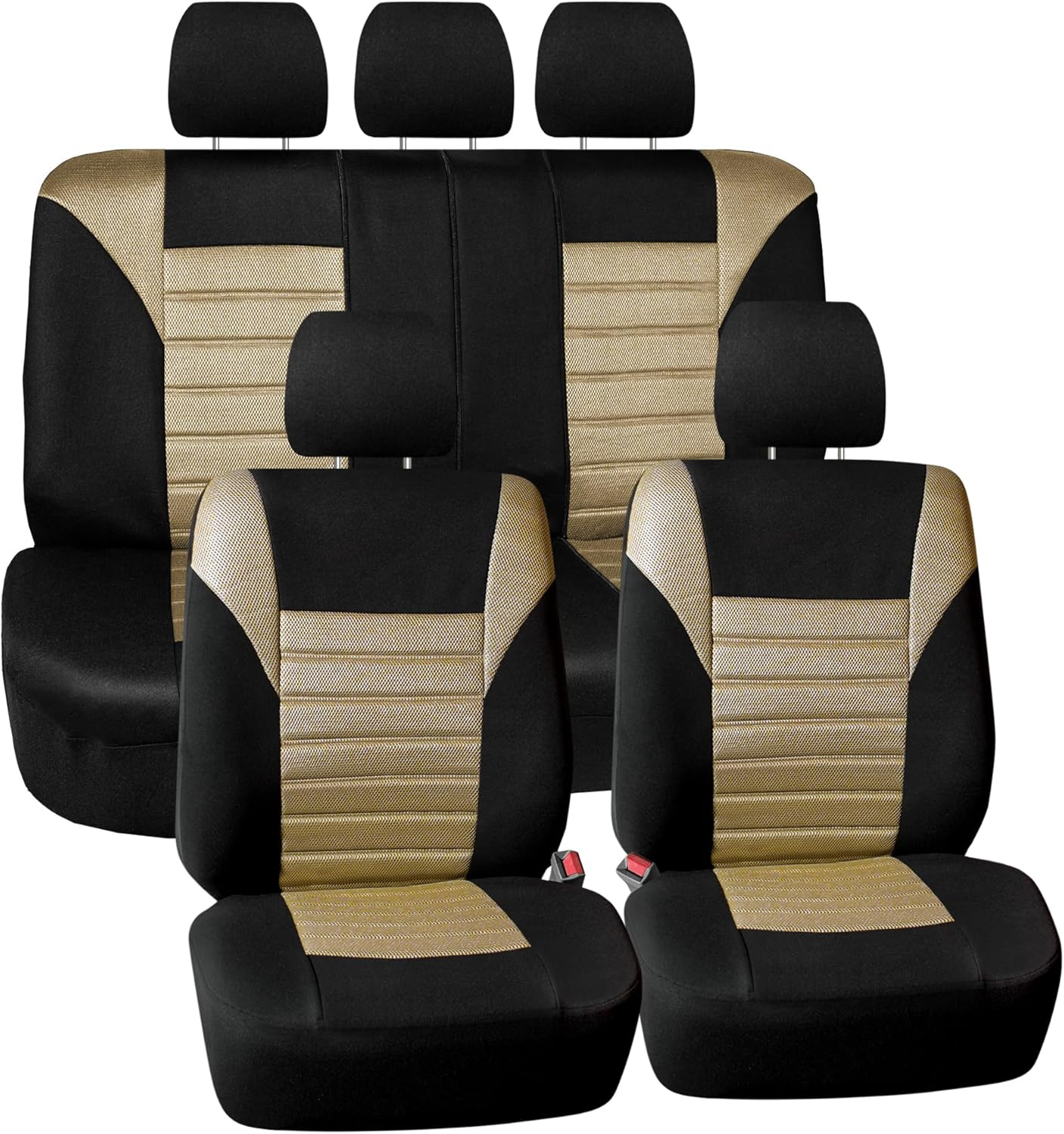 FH Group Car Seat Covers Full Set Beige 3D Air Mesh - Universal Fit, Automotive Seat Covers, Low Back Seat Cover, Airbag Compatible, Split Bench Rear Seat, Washable Car Seat Cover for SUV, Sedan