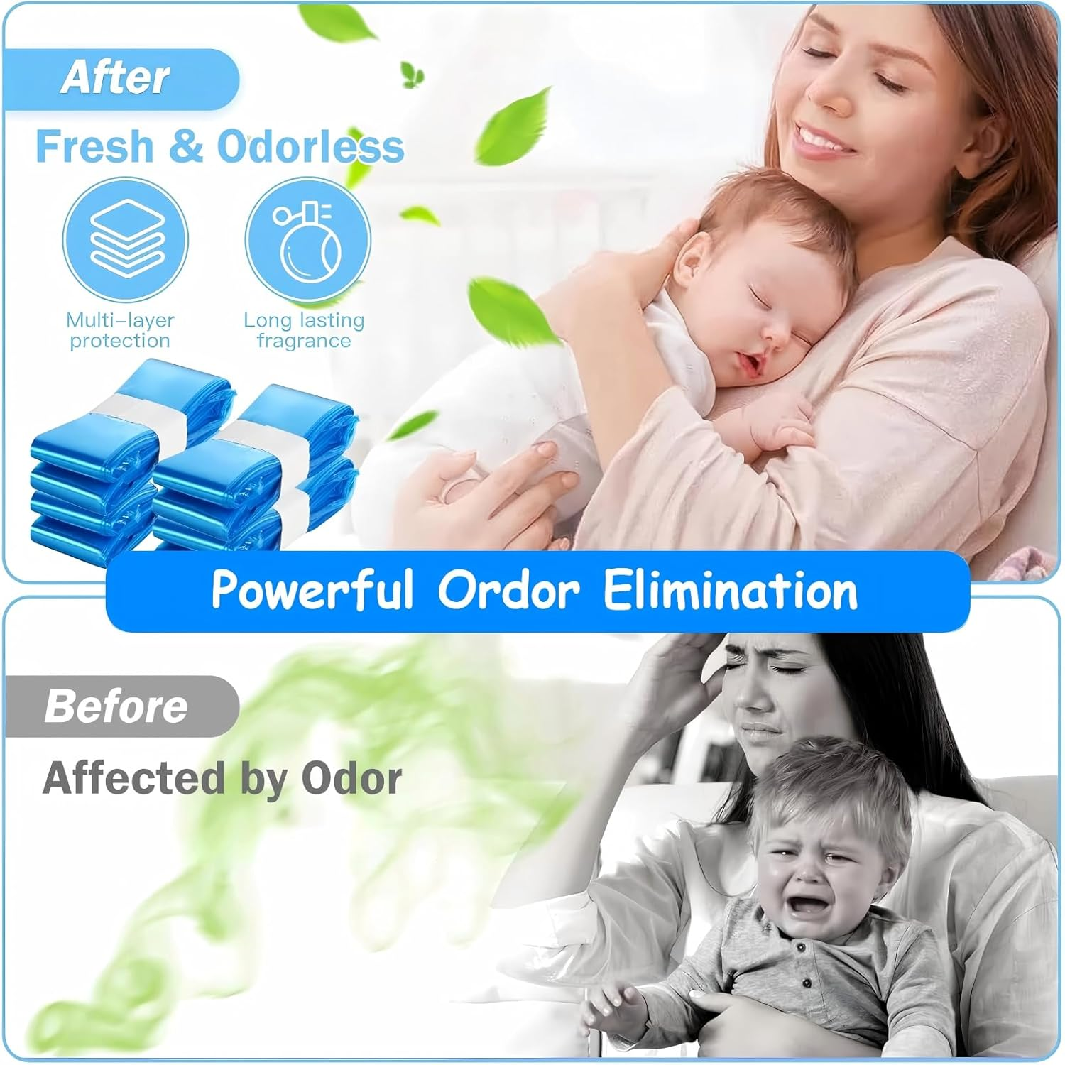 Nappy Bin Refill Bags 16-Pack Compatible with Tommee Tippee Twist and Click Refill for All Models Bins, Powerful Odor Lock Nappy Bag, Diaper Bin Bag Liner Pails, or Pet Waste Bags (Each 4.5M)