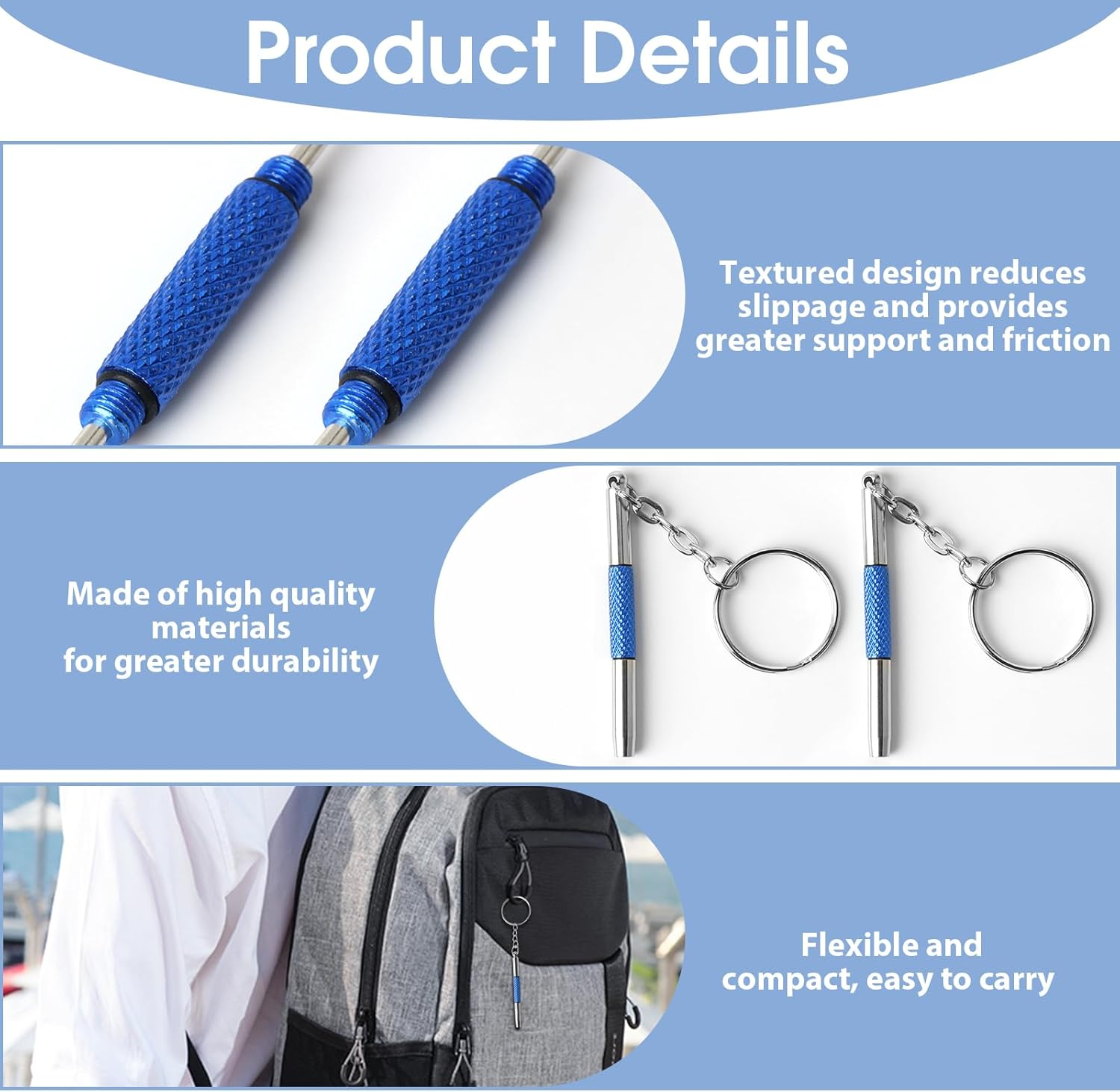 2 Pcs Precision Screwdriver Eyeglass Repair Kit, 3-In-1 Mini Screwdriver Set with Keyring for Glasses, Watches, Electronics & Small Devices, Compact & Portable (Blue)