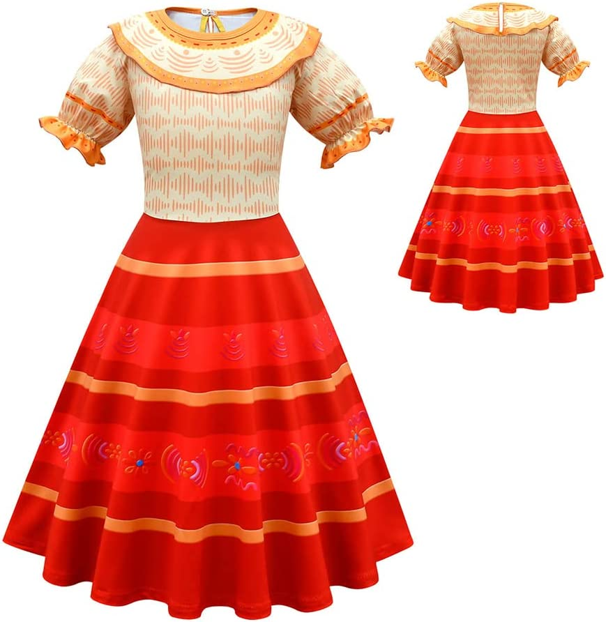 Encanto Girls Puff Sleeve Dolores Role Play Costume Children Carnival Ruffle Style Draped Medium Long Birthday Party Prom Dress (4T) image number 6