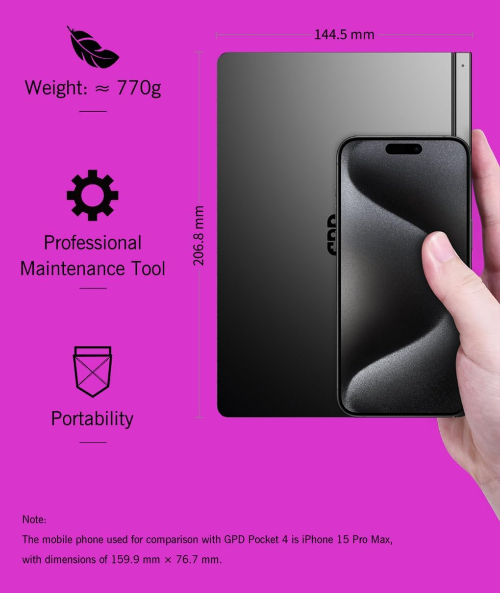 GPD Pocket 4 Mini Laptop 8.8" Touch Screen Aluminum Shell UMPC Win 11 Home OS AMD Ryzen AI 9 HX 370 32GB/2TB (Amber Black)