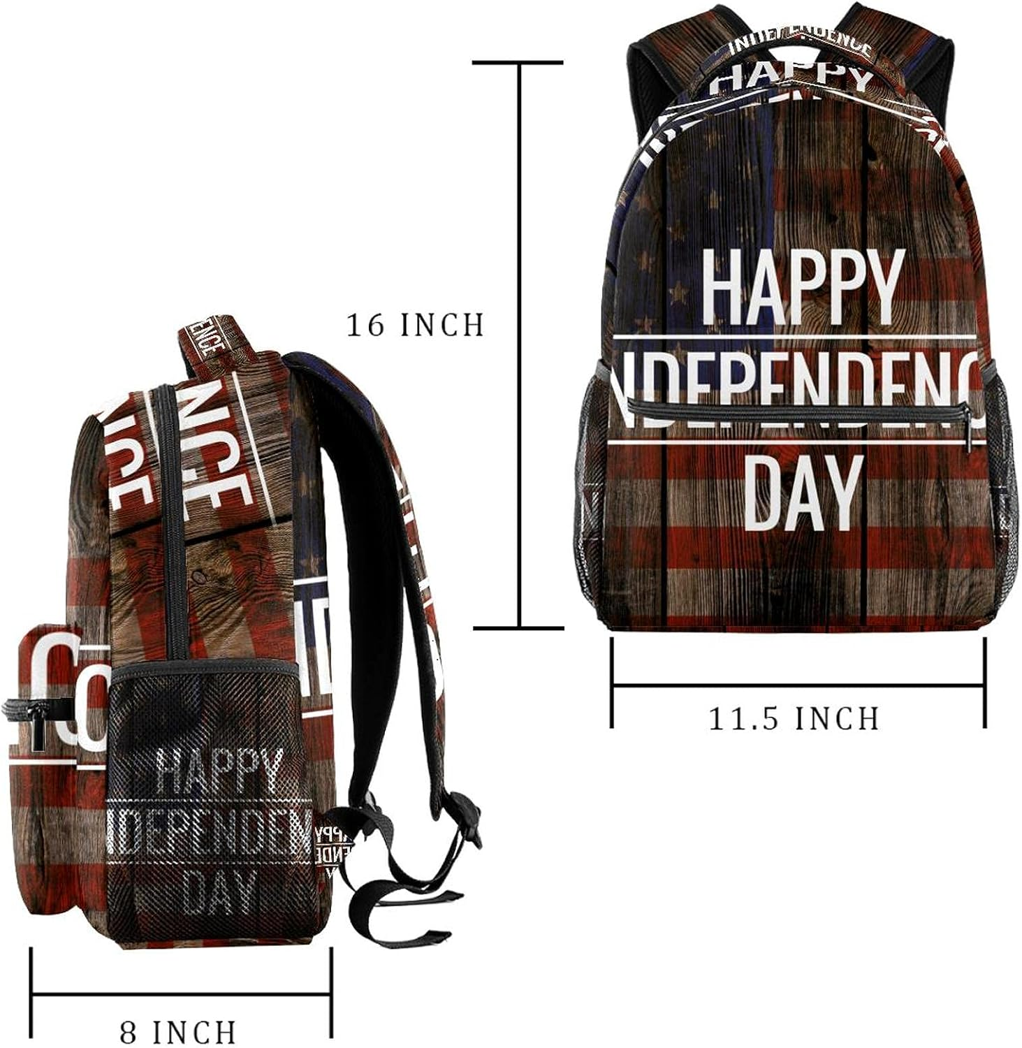 Happy Independence Day on Usa Flag Grunge Wooden Background Backpack Students Shoulder Bags Travel Bag College School Tote Backpacks image number 5