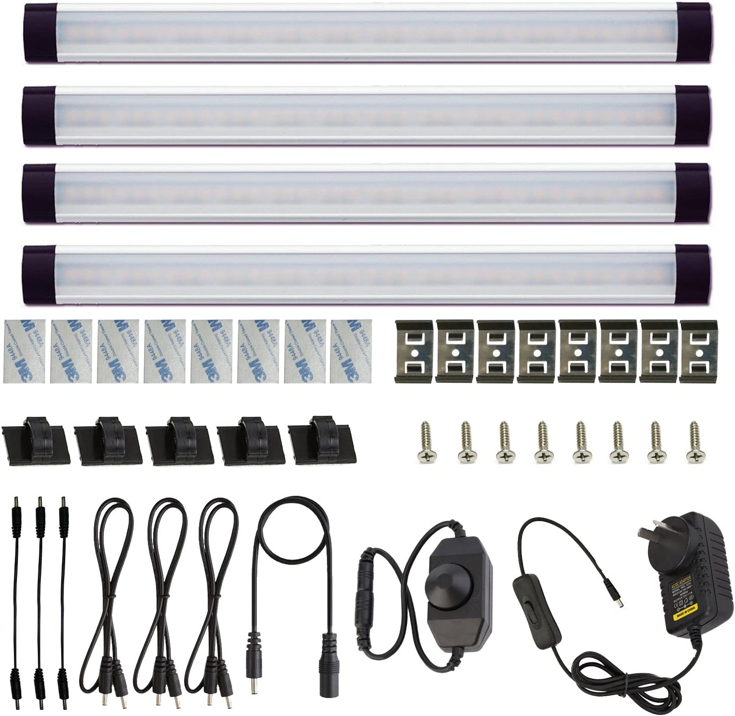 AIBOO Dimmable Led under Cabinet Lighting Bar Linkable Kits with Rocker Switch under Counter Kitchen,Showcase,Shelf Lighting(4 Panel Kits Cold White) image number 1