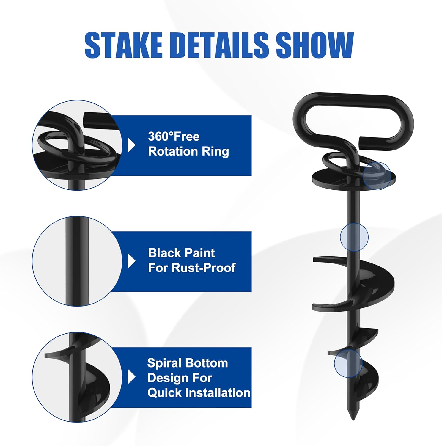 Eurmax USA Heavy-Duty Dog Tie Out Stake - Easy Installation Yard Leash Anchor for Outside, Portable Camping Ground Anchor for Large Dogs, Trampoline - 1-Pack (Black) - Black image number 4