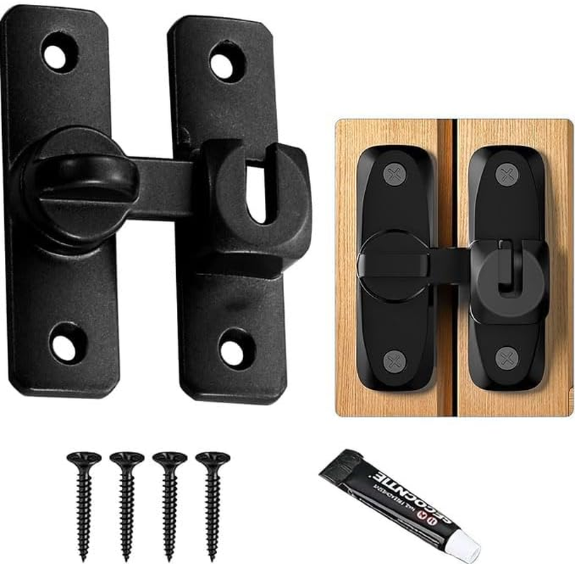 Retrofittable Sliding Door Lock, 90&deg; & 180&deg; Compatible, Zinc Alloy, Rust-Resistant, Black image number 2