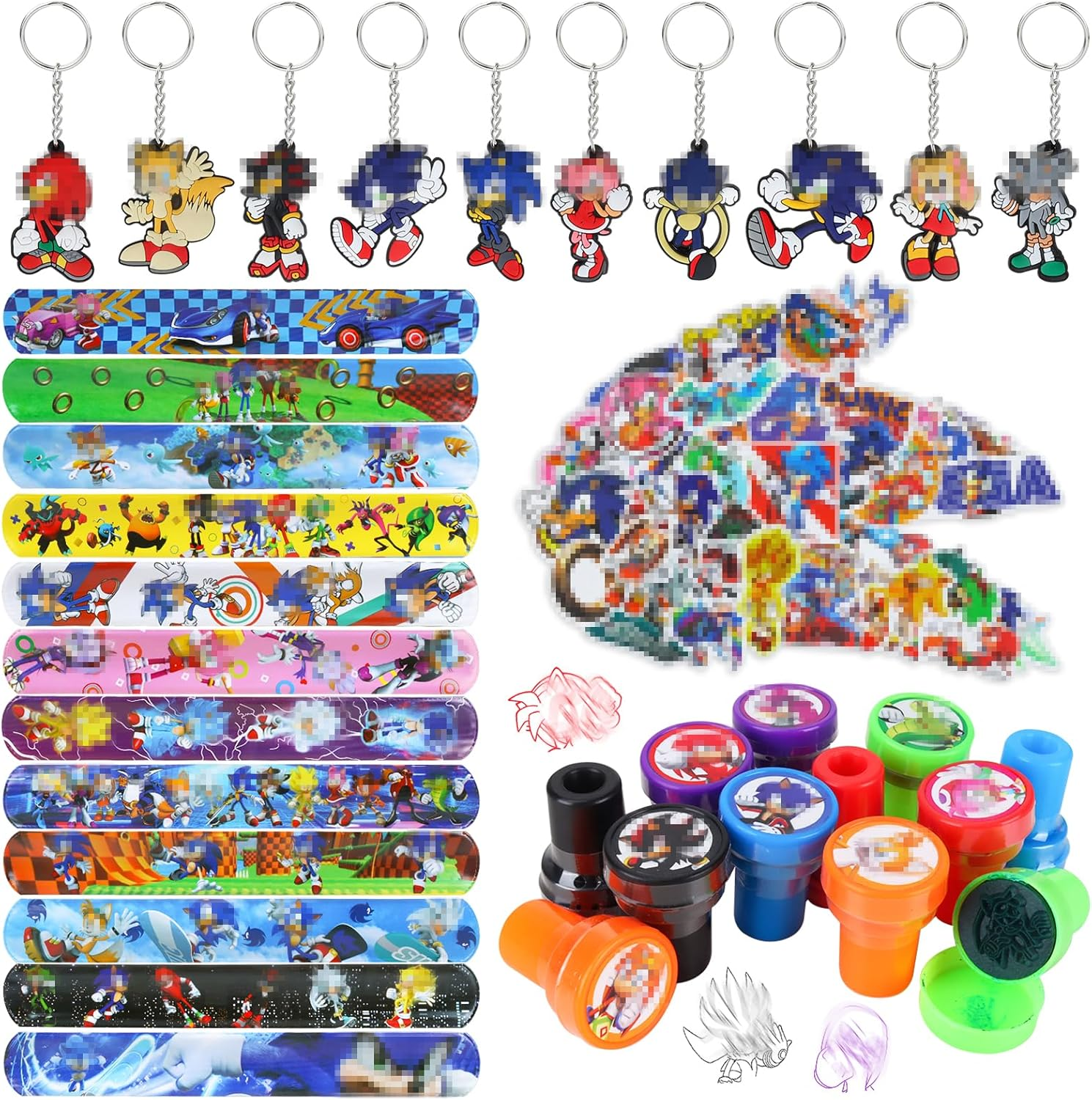 Pack of 84 Hedge-Hog Party Bags, Soni Children'S Birthday Party Bags, 12 Slap Bracelets Clap Bracelets, 12 Stamps, 50 Stickers, 10 Key Chains, Soni Birthday Gift Decoration image number 4