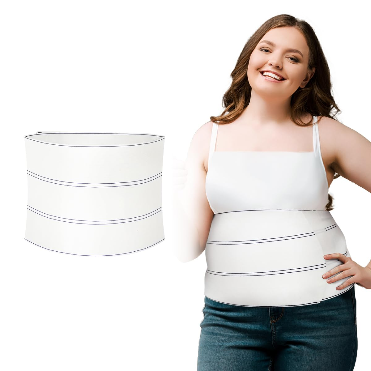 Abdominal Binder for Women and Men, 9-Inch Wide Stomach Binder after Surgery, Hysterectomy Belly Band, Abdominal Compression Garment Wrap, Belly Binder (60&rdquo; - 75&rdquo;) White, White, 60-75 Inches image number 2