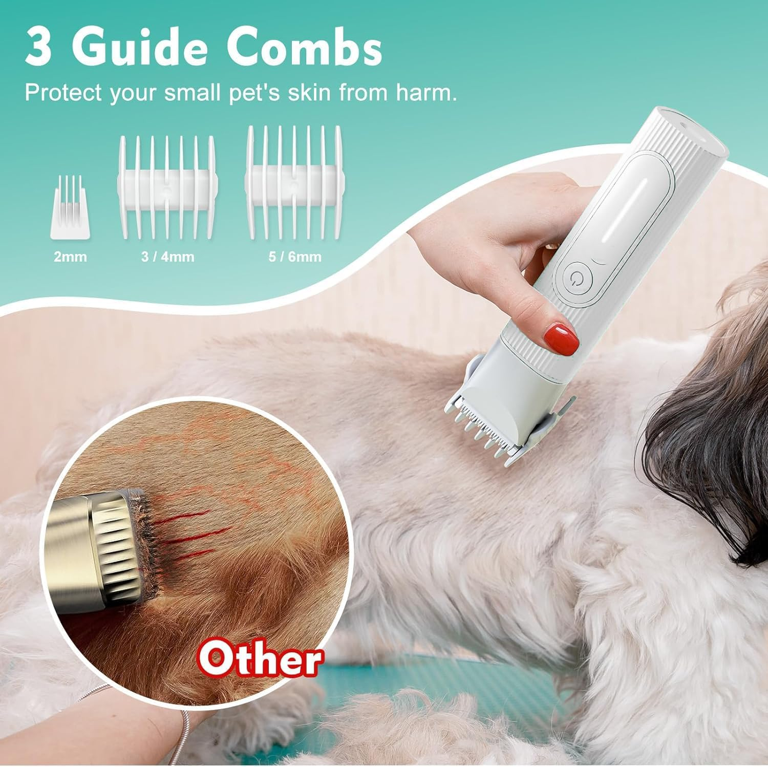 Dog Clippers Grooming Kit Hair Clipper-Low Noise Paw Trimmer- Rechargeable - Cordless Quiet Nail Grinder Shaver for Cats and Other Pets image number 5