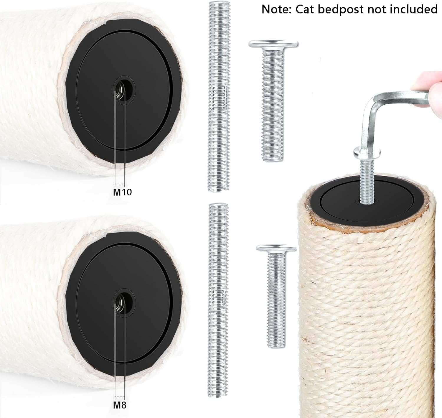 Replacement Screws for Cat Scratching Posts - M8 & M10 with Allen Key (4 Bolts & 4 Screws) - No Cat Scratching Post Included