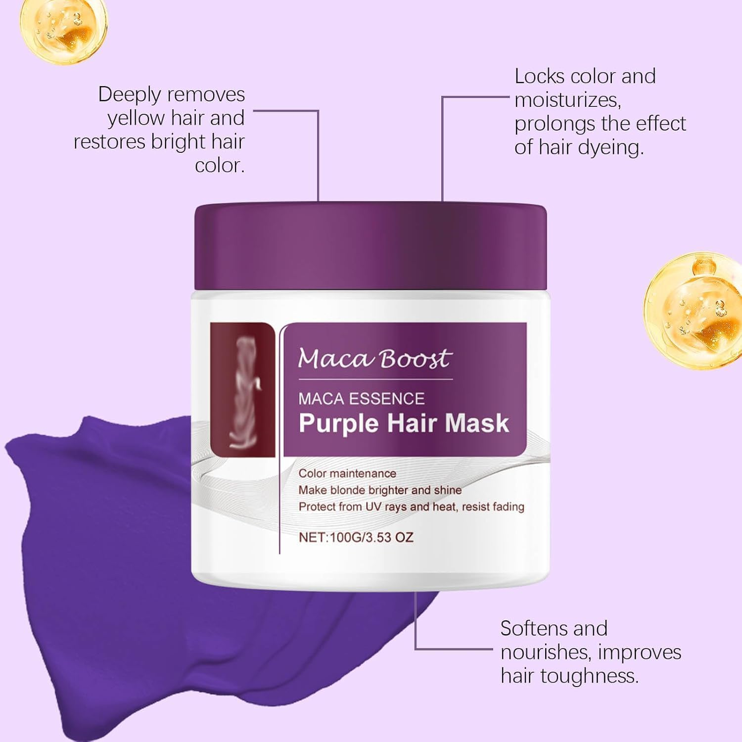 Purple Hair Mask,Essence Purple Hair Mask,Collagen Hair Treatment,Deep Repair and Nourishing Conditioning,Collagen Hair Mask Essence for Dry Damaged Hair All Hair Types,1Pcs image number 1