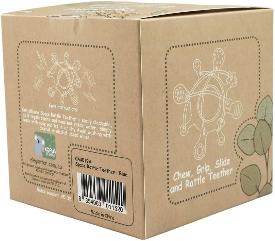 Koala Dream - CA3019A Silicone Sensory Space Rattle TEETHER Blue: Clutch Sensory Teether for Babies image number 4