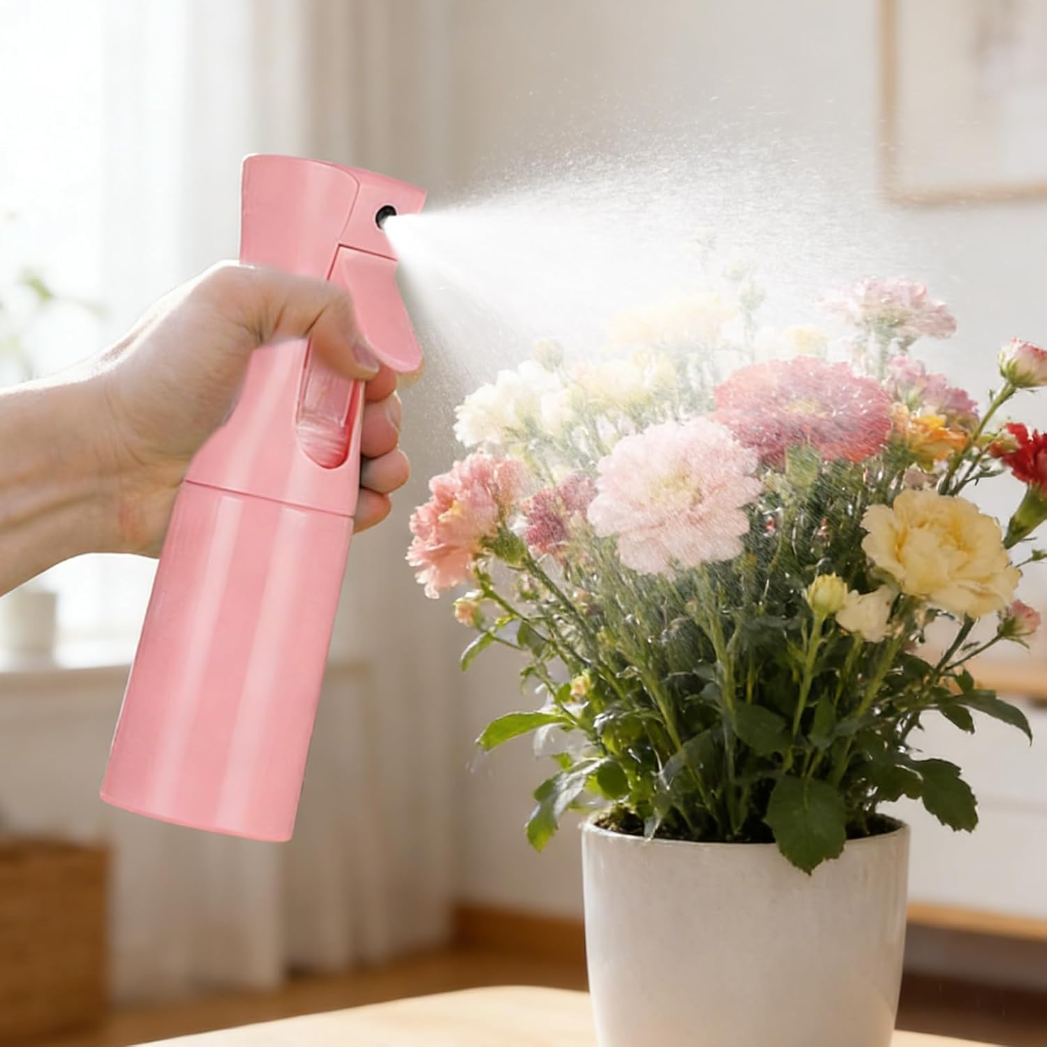 2 Pack Continuous Spray Bottles, 200Ml Ultra Fine Mist Water Sprayer for Hair Styling, Plants, Cleaning & Skin Care, Leak-Proof 360&deg; Spray Bottle, White & Pink image number 4