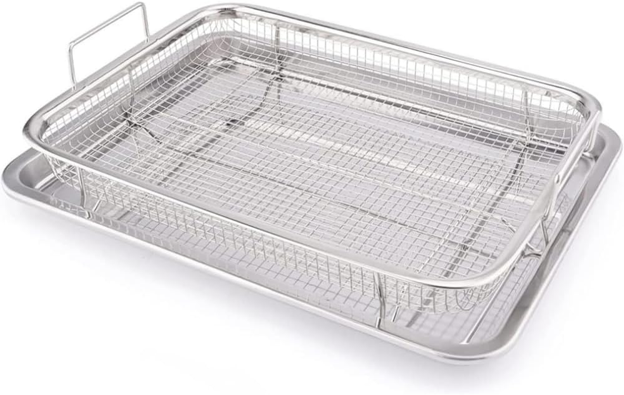 HIDOSNG 1PCS Air Fryer Basket Tray for Oven, Large Crisper Tray and Basket Stainless Steel, Air Fryer Rack Roasting Basket for Chicken Fries Bacon (Silver) image number 5