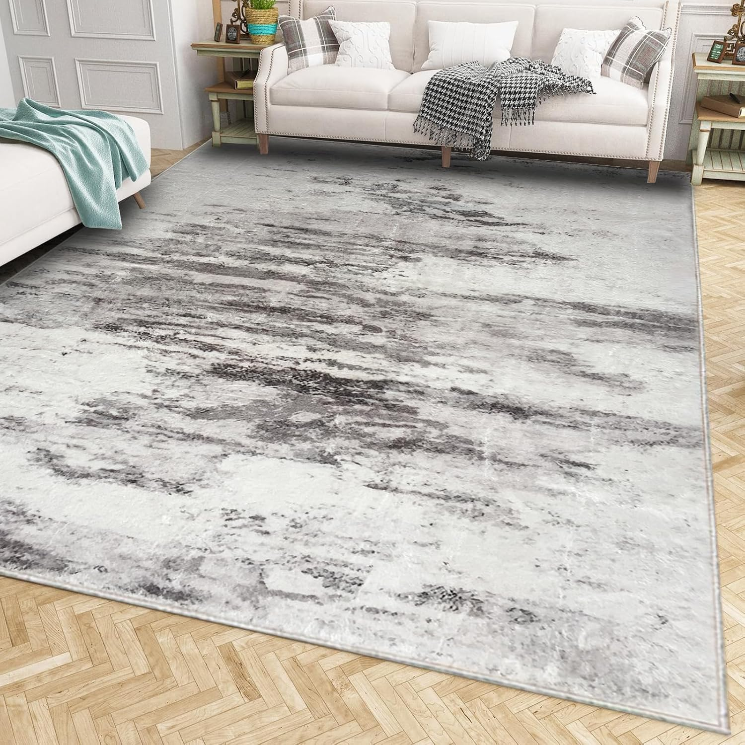 Asiinnsy Area Rug Rugs Living Room Rugs Abstract Large Rug Short Pile Soft Morden Rugs Carpet for Bedroom Anti-Slip Carpets (Abstract Lvory/Multi, 200 * 250Cm) image number 6