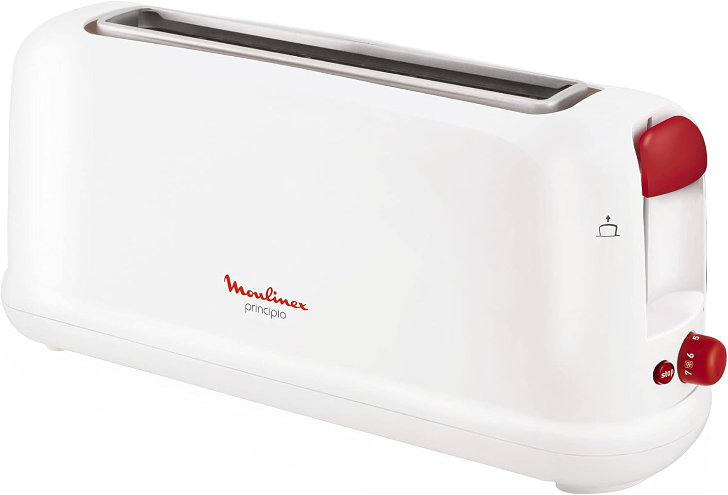 Moulinex Principio LS160111 Long Slot Toaster, 25 Cm, Crumb Drawer with 7 Browning Levels, Defrost Mode and off Button, for a Variety of Breads, White image number 2