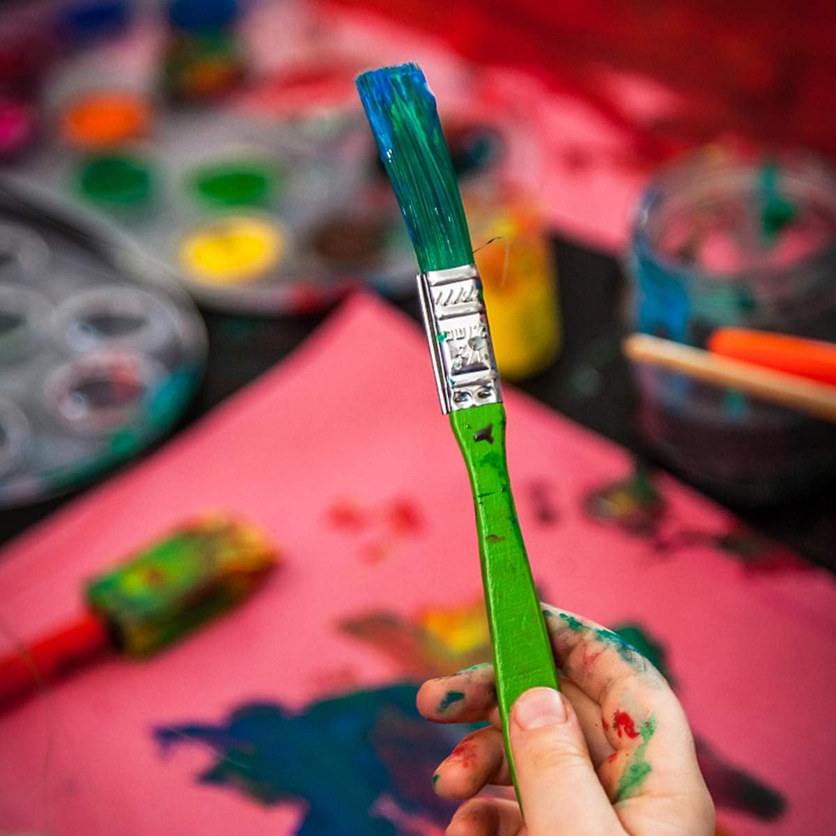 Colorful Kids Paint Brush Set, 9 Pcs Childrens Paint Brushes, Plastic Paintbrushes Starter Set, Paint Brushes Set, Sponge Paint Brushes for Kids, for Watercolor Oil Acrylic Painting Drawing Tools image number 1