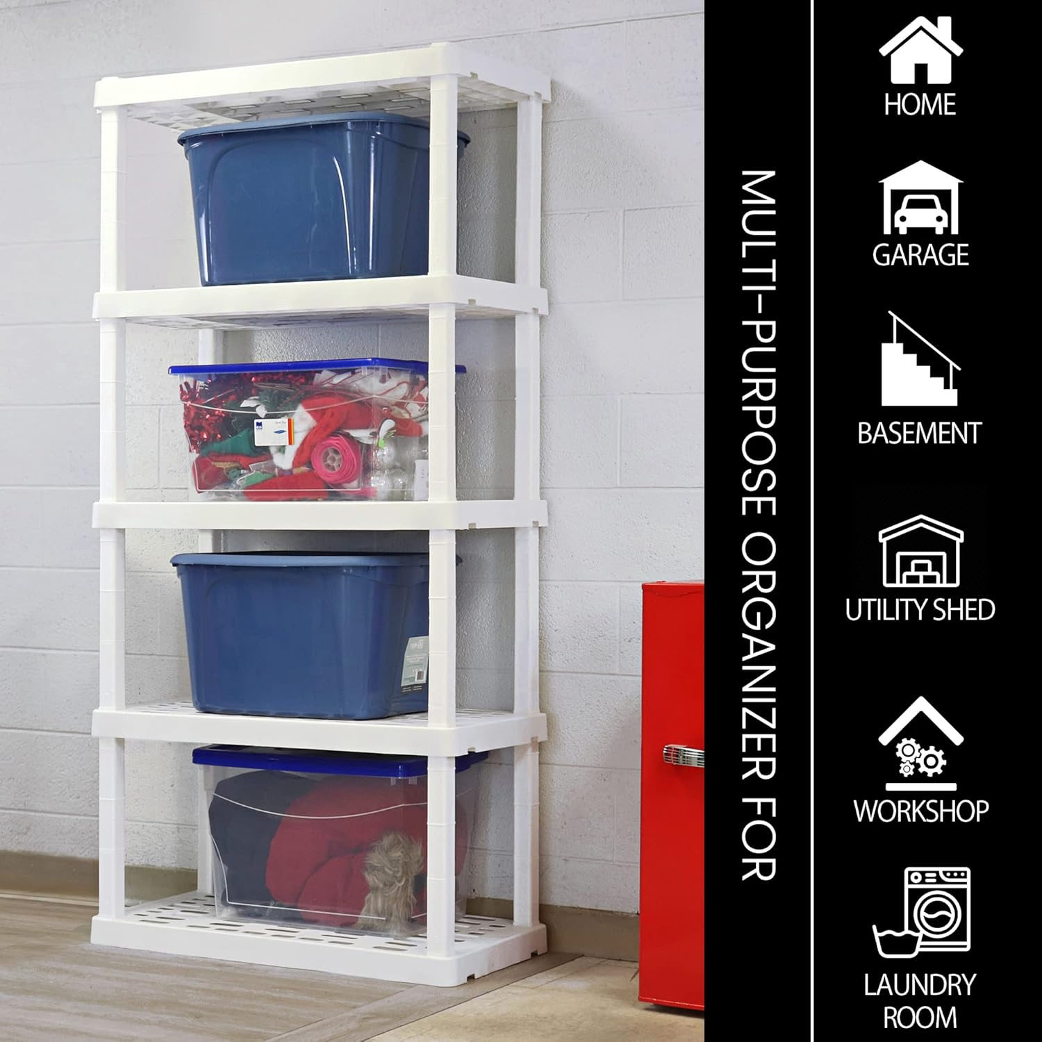 Oskar 5-Tier White Heavy-Duty Storage Shelf | Shelving Unit for Garage, Warehouse, or Home | Multi-Tier Storage Rack | Display Shelves image number 2
