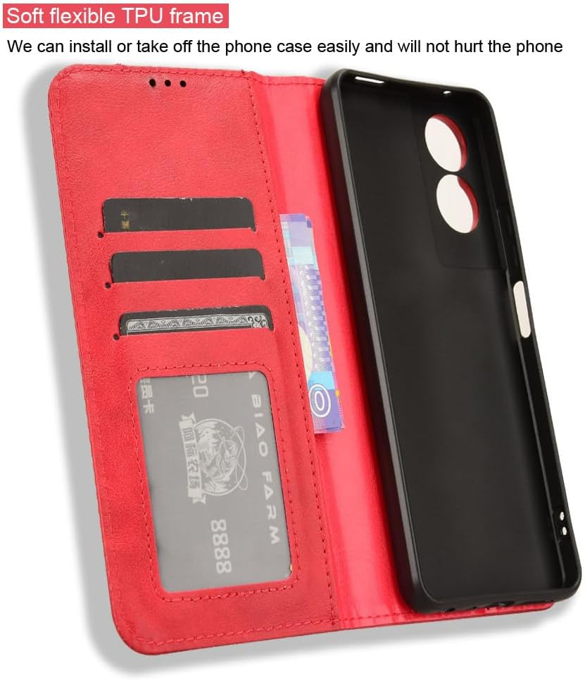 COMAKU Multifunctional TCL 505 Case, Wallet Phone Case with Built-In Card Slots - Red - Red image number 6