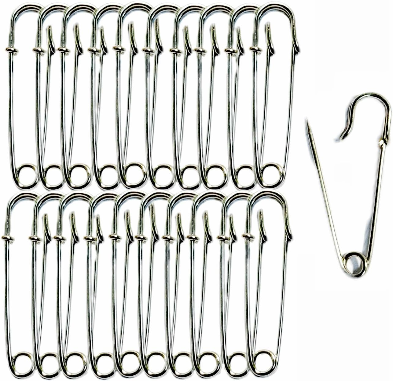 Large Safety Pins for Clothes 20Pcs 2 Inch (50Mm) Heavy Duty Nappy Pins Safety Lock for Jewelry Crafts Kilt Making Household Use. image number 3