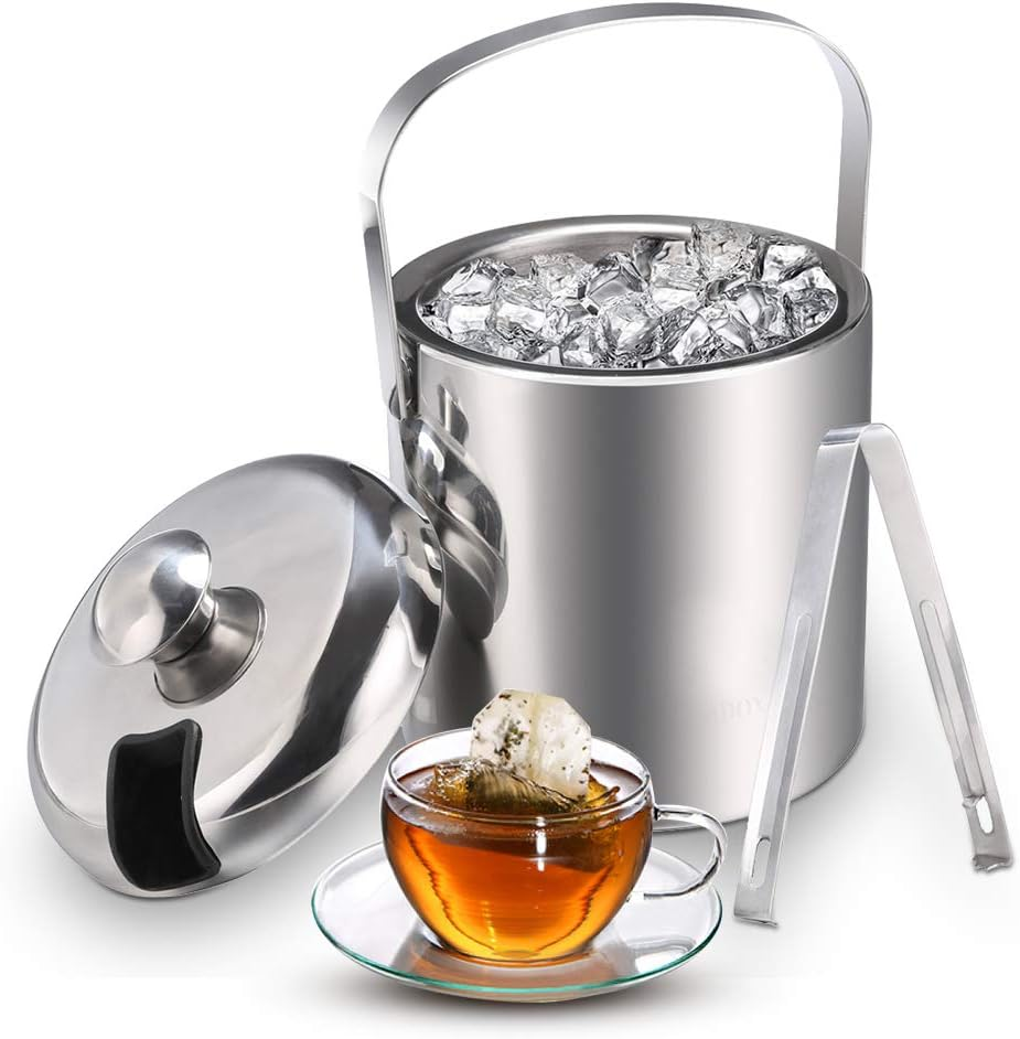 Sailnovo Ice Bucket Ice Bucket Champagne Cooler Ice Cube Container with Tongs and Lid Stainless Steel