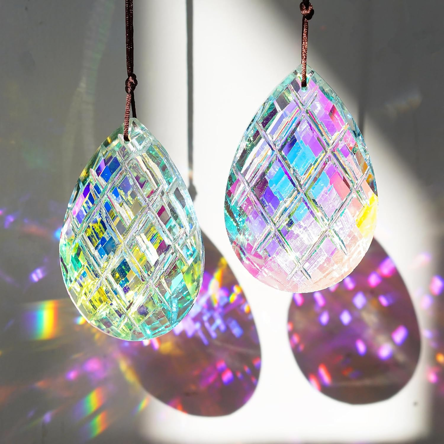 HDCRYSTALGIFTS Set 2 Crystal Sun Catcher Prisms Pendant for Window Hanging Decor,3Inch AB Colored Crystal Suncatchers Rainbow Maker Light Catcher for Home Indoor Garden Ornament image number 5