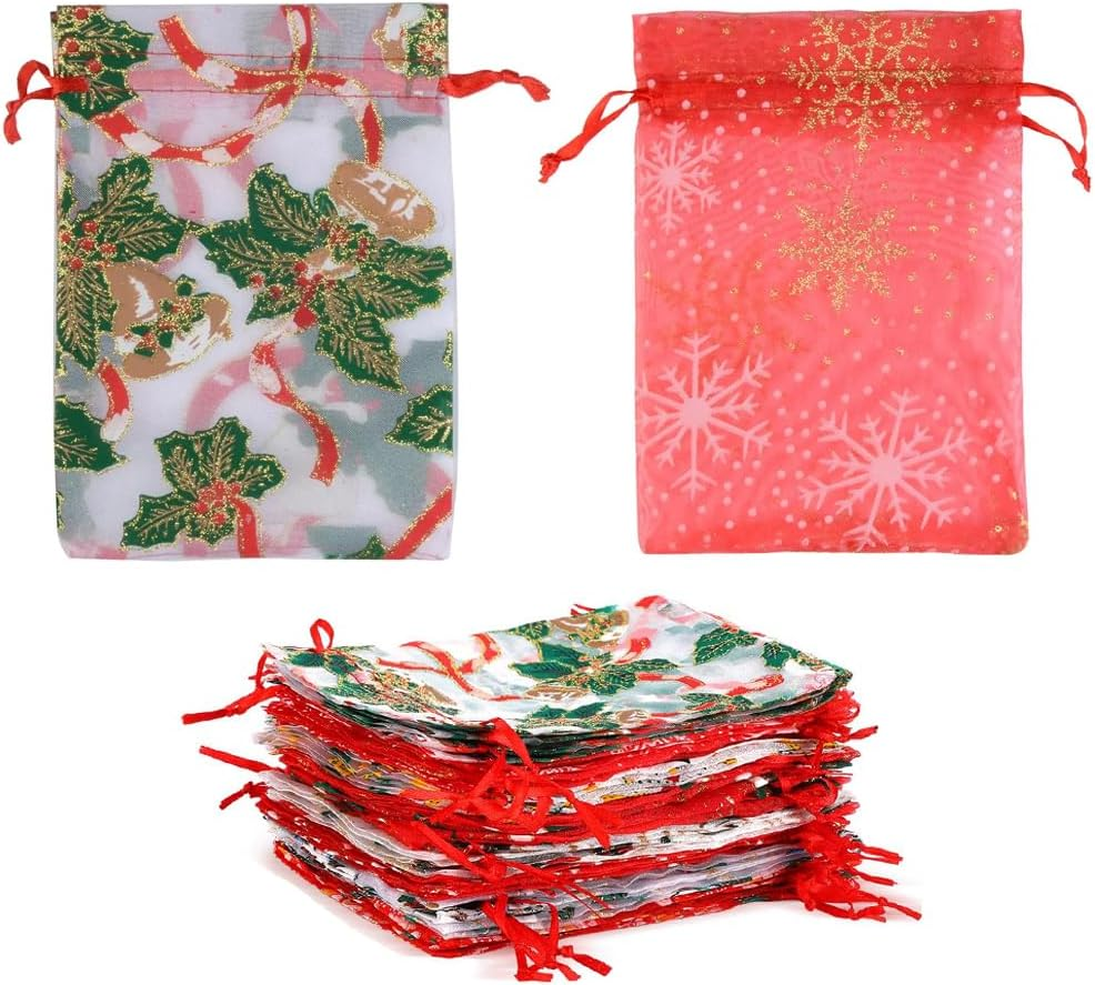 Christmas Organza Bags， 4X6 in Christmas Pouches for Wedding Favor Bags Valentine'S Day Christmas Birthday Easter Party Jewellery Candy Gift Packing
