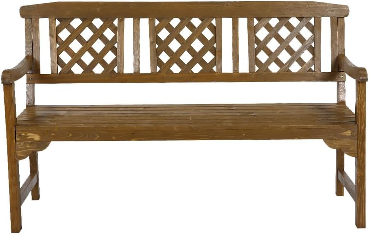 Garden Wood Bench Relax Outdoor Seating Sturdy Lounge Furniture Long Lounger with Lattice Pattern and Armrest for Patio Porch Yard Terrace Balcony Deck 144Cm Length - White