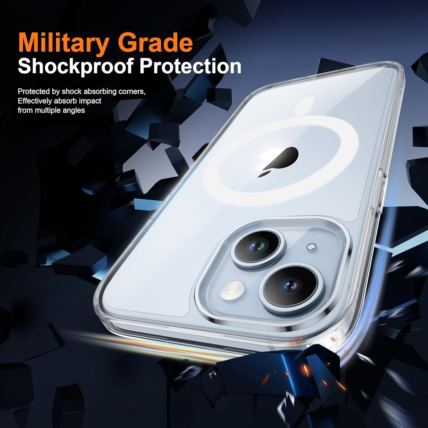 ORETECH Magnetic for Iphone 14 Case,Iphone 13 Case with [2X Screen Protector] Compatible with Magsafe Wireless Charging Protective Shockproof Military Protection Clear Back Case,Clear image number 2