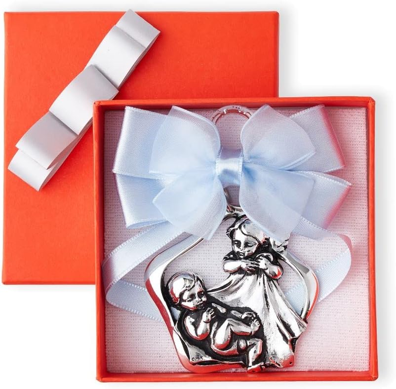 Guardian Angel Crib Medal with Satin Ribbon. Perfect Baptism Gifts for Babies, Christening Gifts for Babies, Baby Shower and Baby Nursery Wall Decor. (Blue Light) image number 2