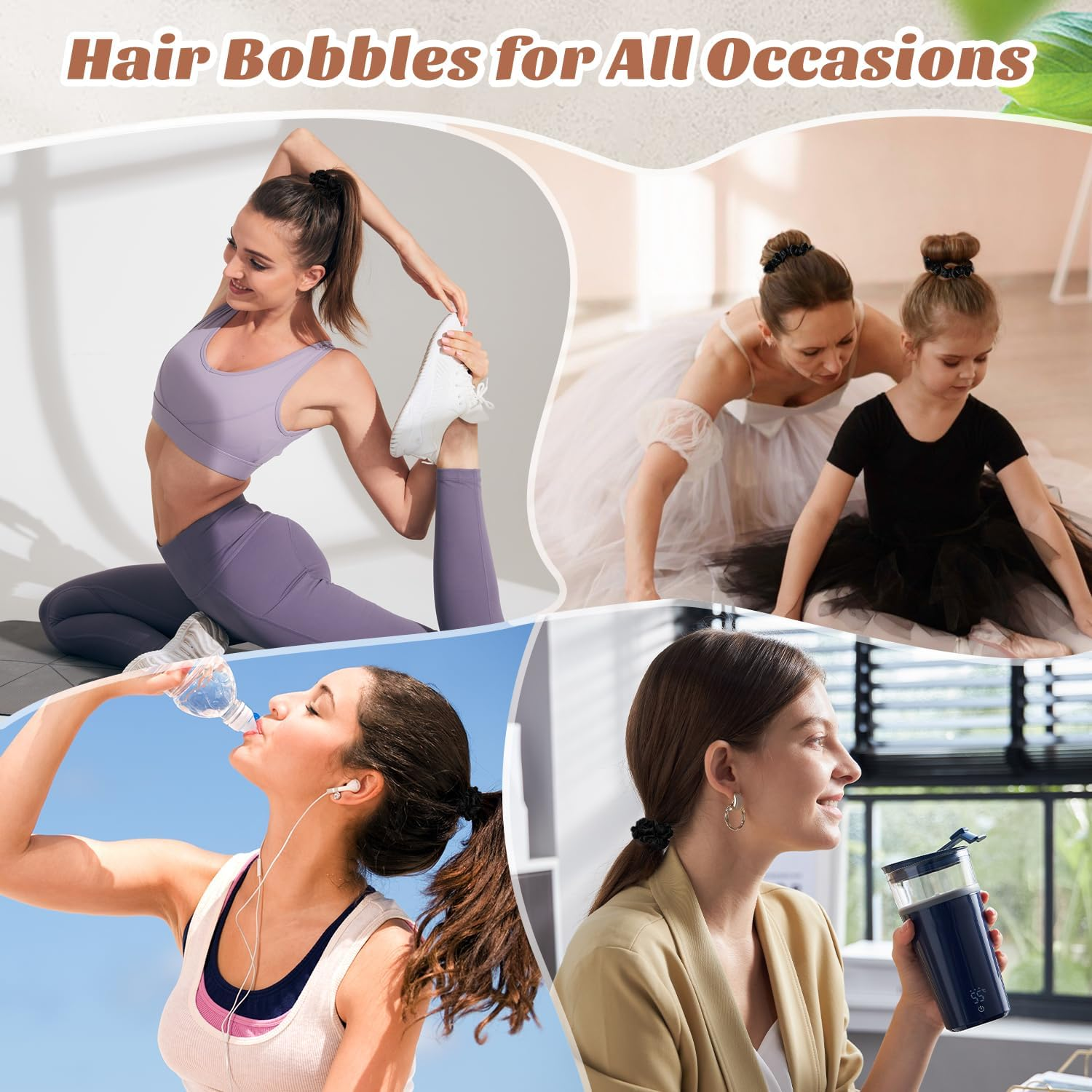 12 Pcs Satin Scrunchies | Satin Hair Ties | Elastic Hair Bands | Hair Bobbles | Hair Scrunchies for Women | Hair Ties No Damage | Black Hair Bands | Bobbles for Thick Hair image number 5