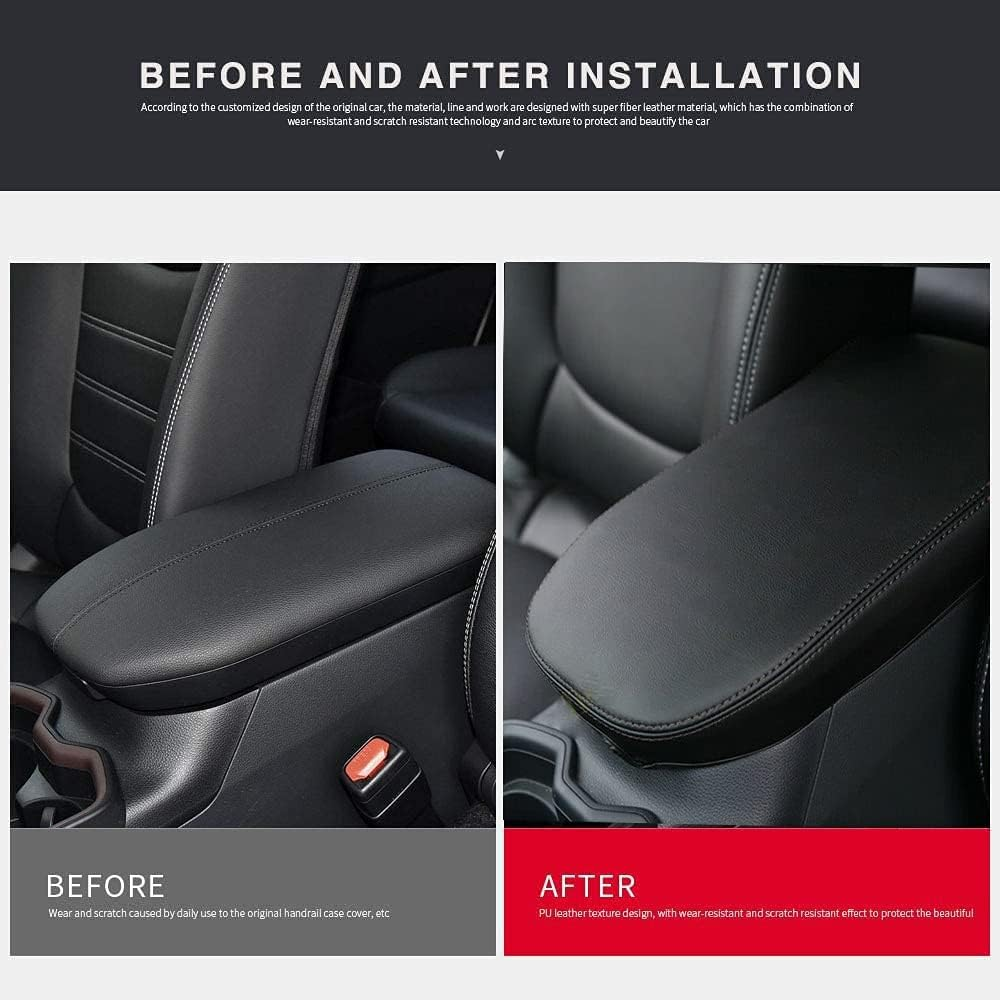 Center Console Armrest Cover for 2025 Toyota RAV4 Accessories 2024 2023 2022 2021 2020 2019 Leather Middle Console Lid Cover Pad Protector Elbow Arm Rest Covering Car(Black)