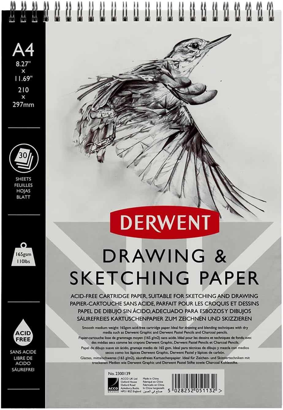 Derwent Sketch Pad, A4, Portrait, 8.27 X 11.69 Inches Sheet Size, Wirebound, 30 Sheets (2300139), White image number 5