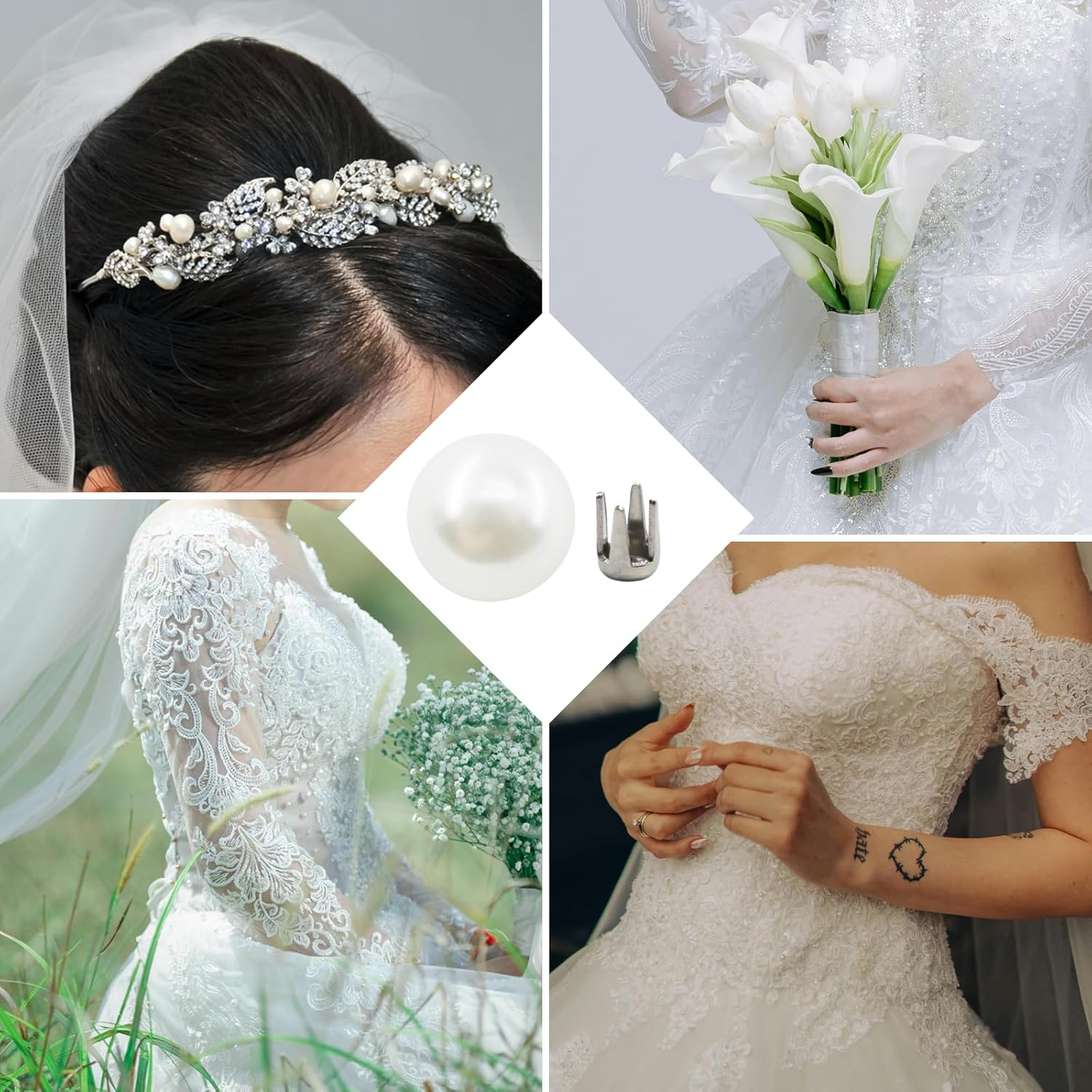 1670Pcs White Pearl Beads with Rivet Studs, Pearl Setting Machine Accessories 5 Size No Holes Pearl Beads for DIY Crafts and Decoration image number 3