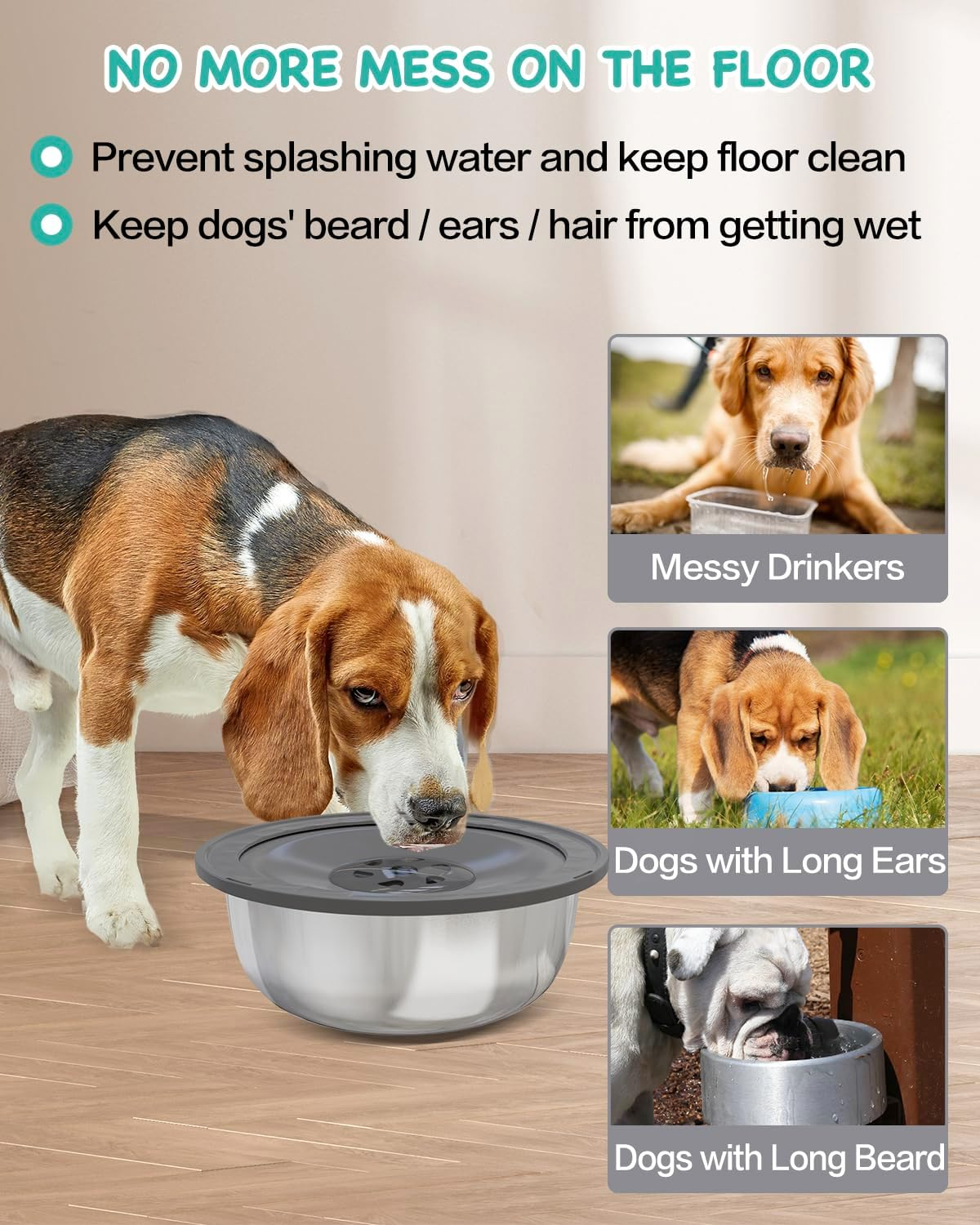 SCHITEC Dog Water Bowl 3.5L Stainless Steel No Spill Dog Bowl Large Capacity Slow Water Feeder, Spill Proof Dog Bowl Pet Water Dispenser Vehicle Carried Travel Slow Drinking Water Bowl for Dogs image number 2