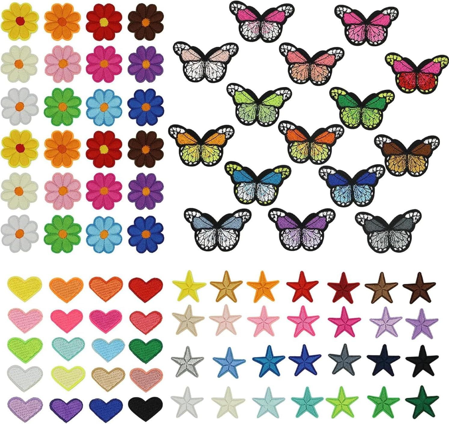 87 Pack Iron on Patches for Clothes, Assorted Styles Sew on Embroidery Patches, Flower Heart Butterfly Star Iron on Patches, Small Iron on Patches for Hats Jeans Jackets DIY image number 5